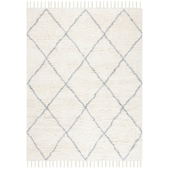 SAFAVIEH Casablanca Mackenzie Geometric Wool Shag Area Rug, Blue/Ivory, 6' x 9'