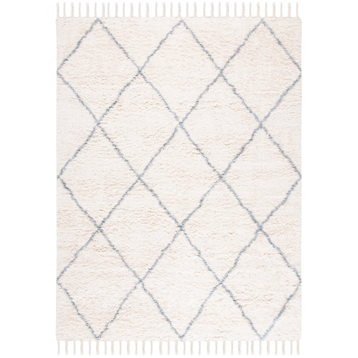 SAFAVIEH Casablanca Mackenzie Geometric Wool Shag Area Rug, Blue/Ivory, 8' x 10'