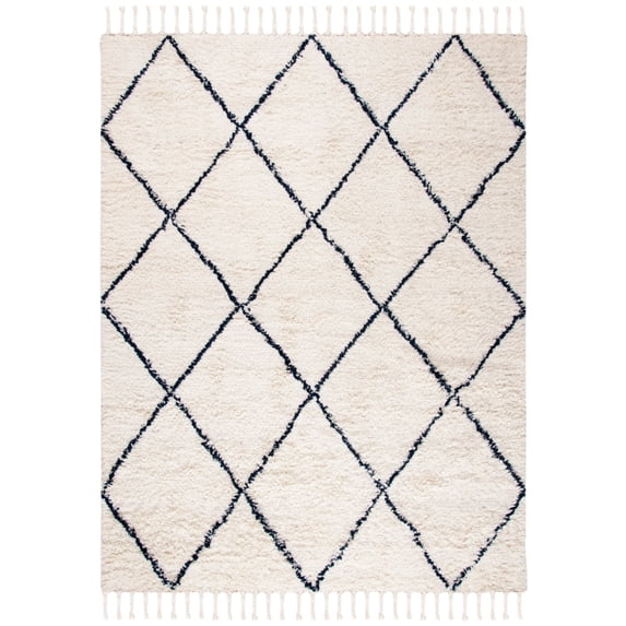 SAFAVIEH Casablanca Mackenzie Geometric Wool Shag Area Rug, Navy/Ivory, 8' x 10'