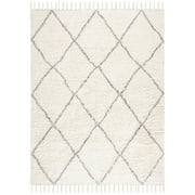 SAFAVIEH Casablanca Mackenzie Geometric Wool Shag Runner Rug, Grey/Ivory, 23" x 8