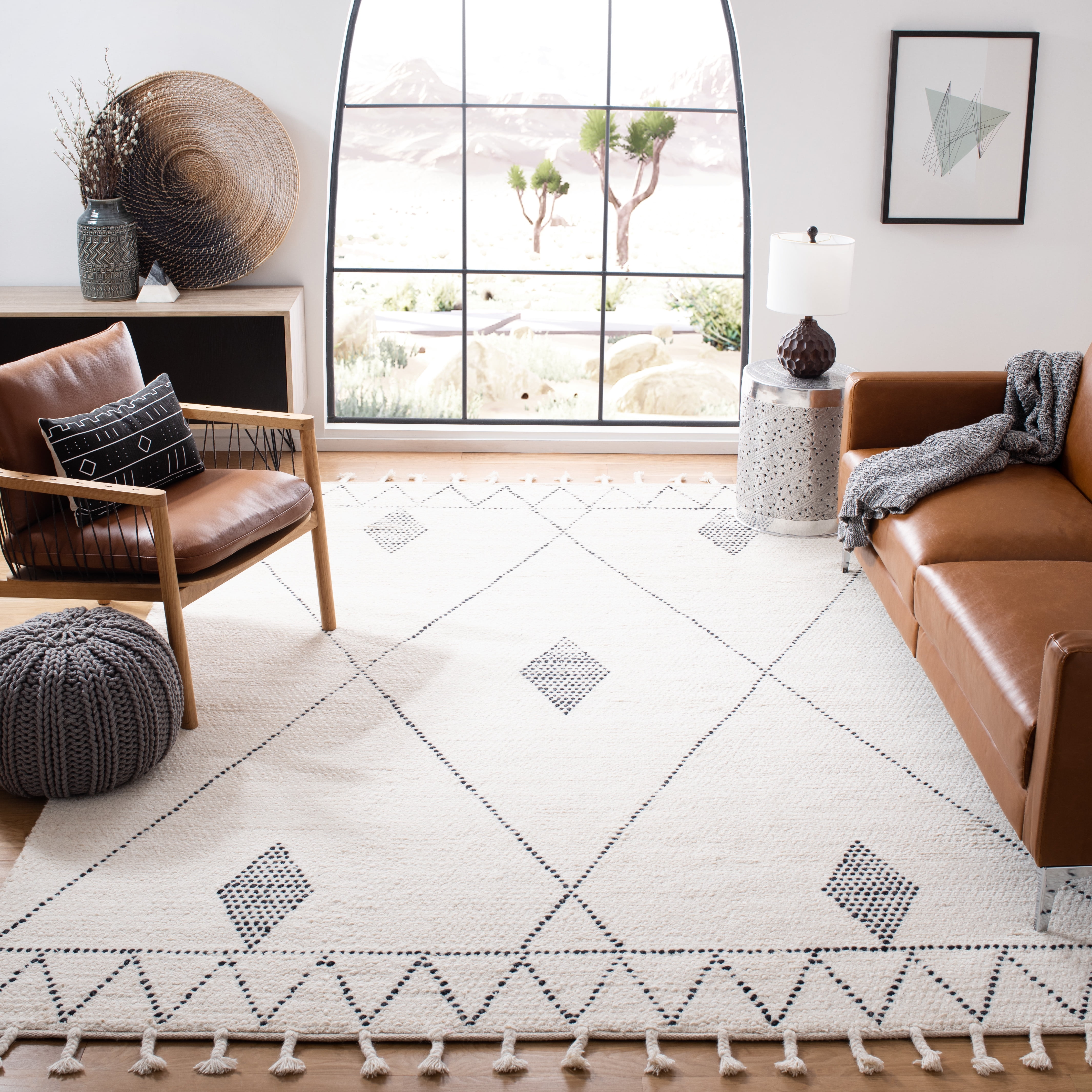 SAFAVIEH Casablanca Marnie Diamond Wool Area Rug, Ivory/Black, 10' x 14'