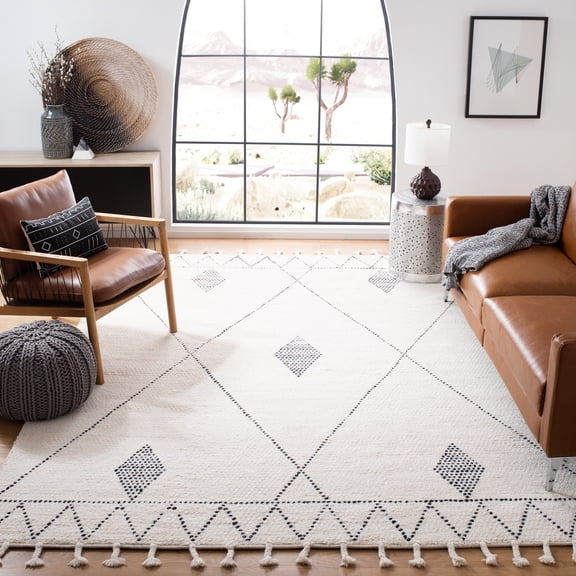 SAFAVIEH Casablanca Marnie Diamond Wool Area Rug, Ivory/Black, 11' x 15'