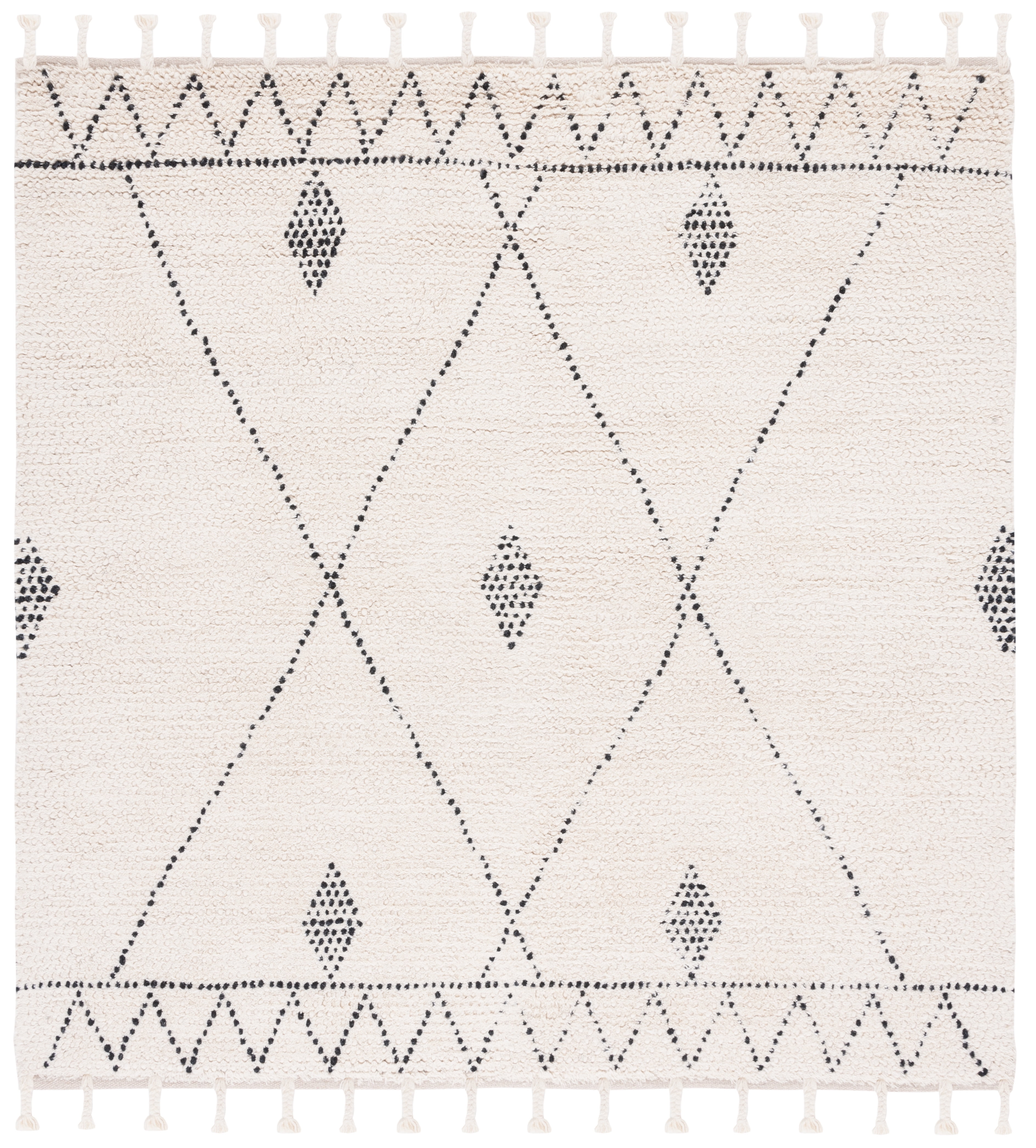 Handmade Black Wool Tufted Shag Square Area Rug