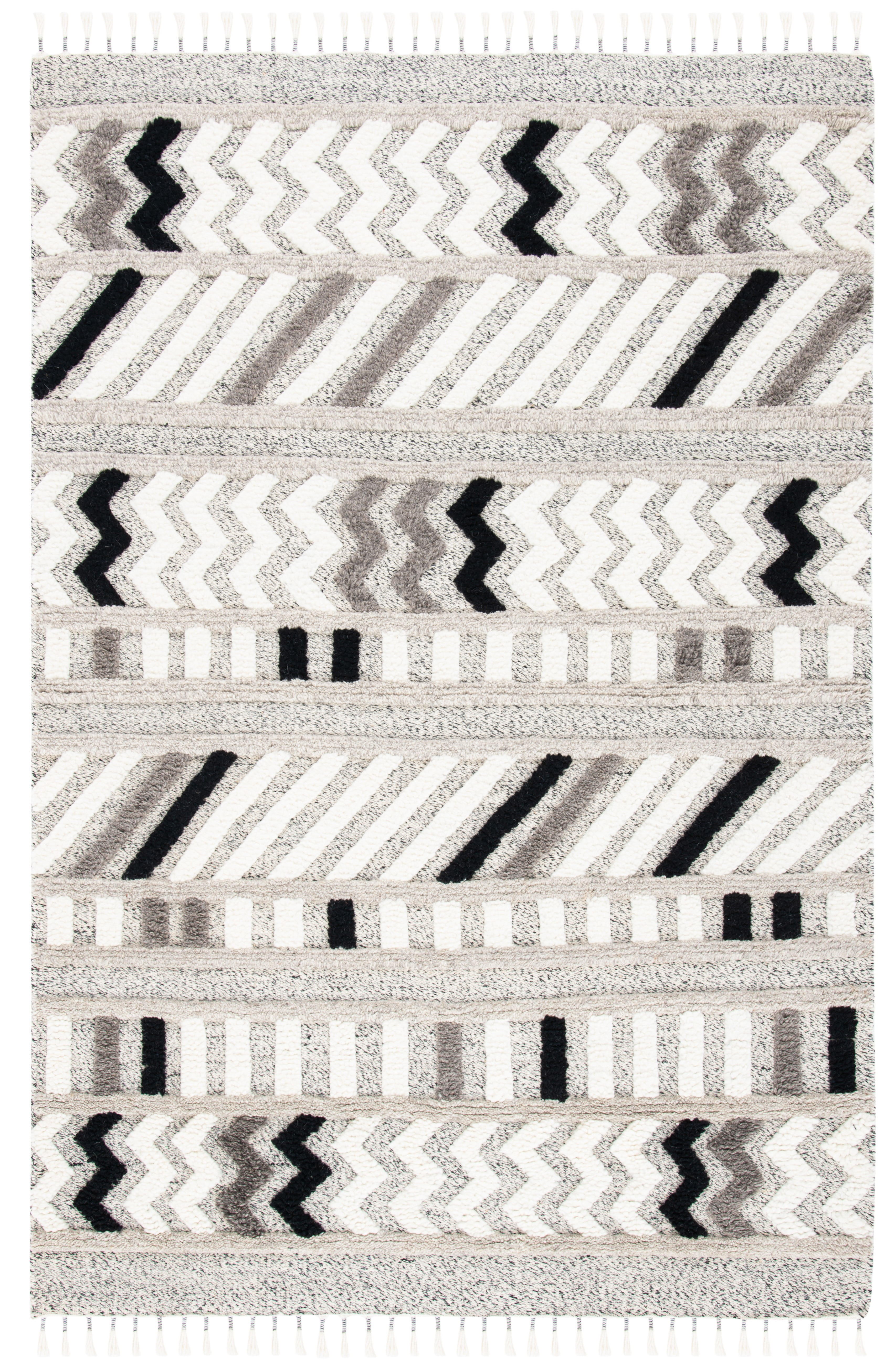 SAFAVIEH Casablanca Mckayla Geometric Wool Area Rug, Ivory/Black, 4' x 6'