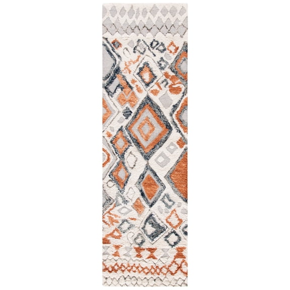 SAFAVIEH Casablanca Merton Abstract Moroccan Wool Shag Runner Rug, Ivory/Brown, 2'3" x 8'