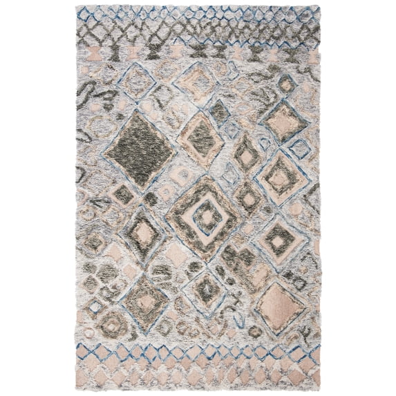 SAFAVIEH Casablanca Merton Abstract Wool Shag Area Rug, Grey/Olive, 8' x 10'