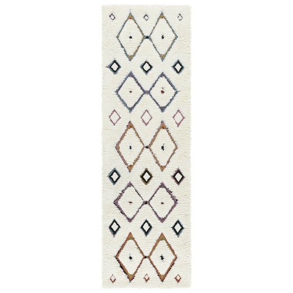 SAFAVIEH Casablanca Metha Diamond Runner Rug, Ivory/Blue, 2'3" x 8'