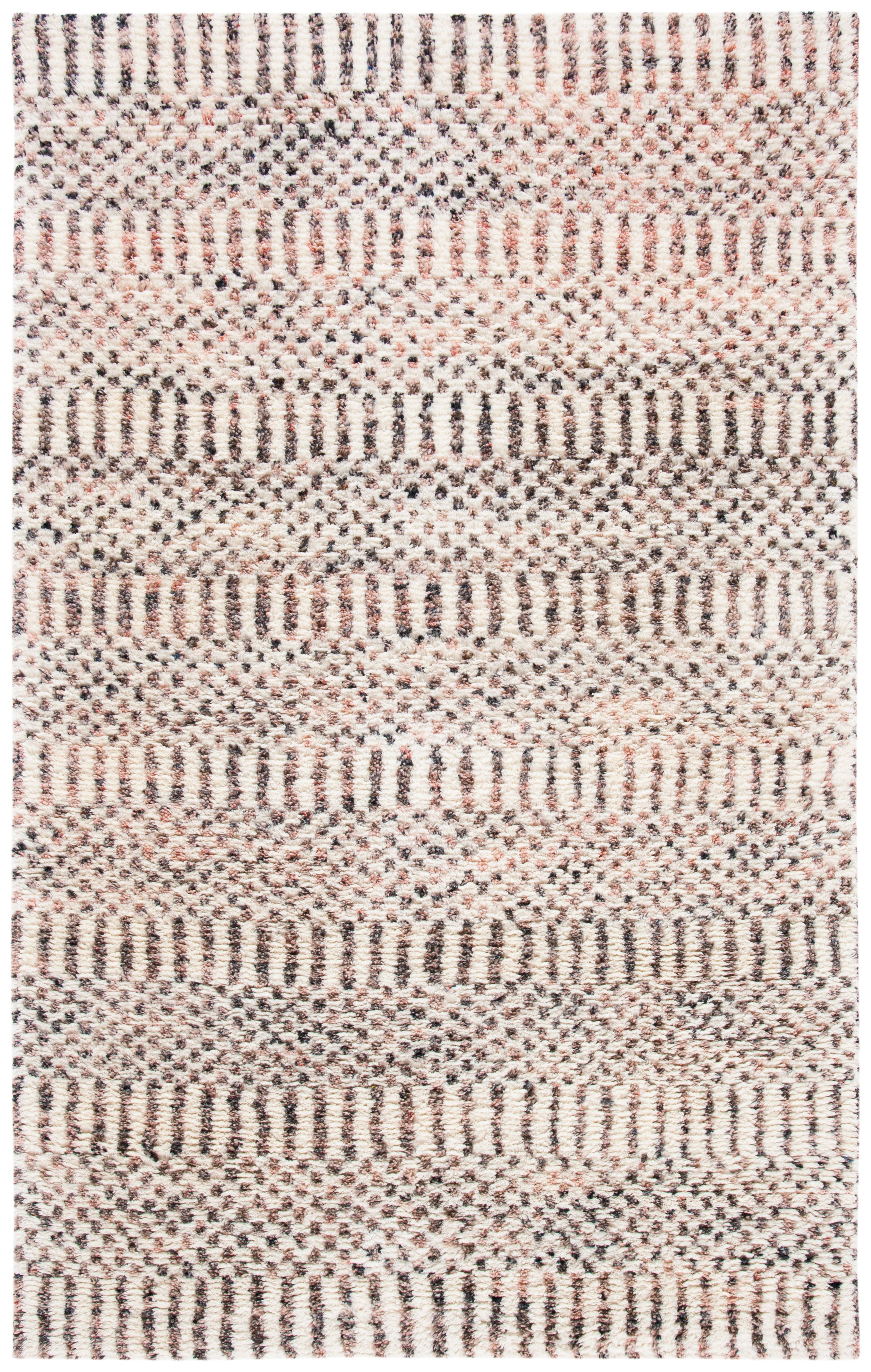 Ivory and Pink Hand-Knotted Wool 4' x 6' Area Rug