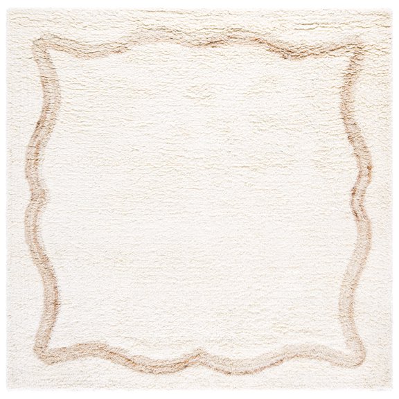 SAFAVIEH Casablanca Naira Bordered Shag Area Rug, Beige/Ivory, 6' x 6' Square
