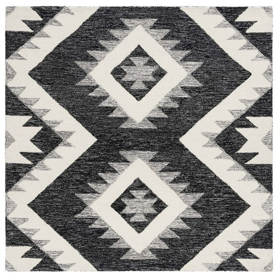 SAFAVIEH Casablanca Nelson Southwestern Wool Area Rug, Ivory/Black, 6' x 6' Square