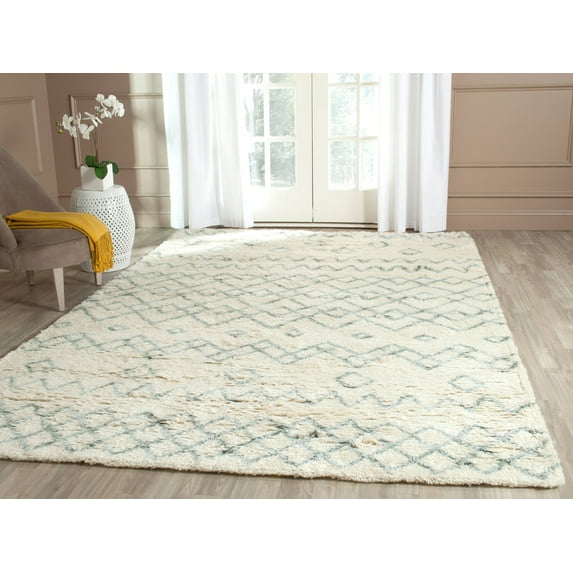 SAFAVIEH Casablanca Ognena Geometric Shag Area Rug, Ivory/Blue, 10' x 14'