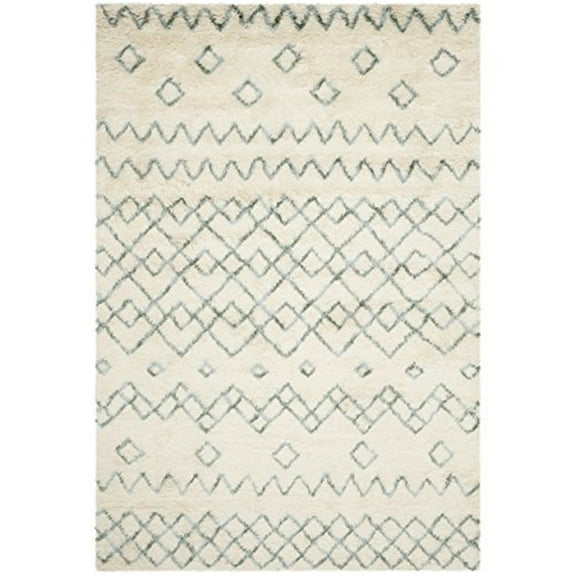 SAFAVIEH Casablanca Ognena Geometric Shag Area Rug, Ivory/Blue, 4' x 6'