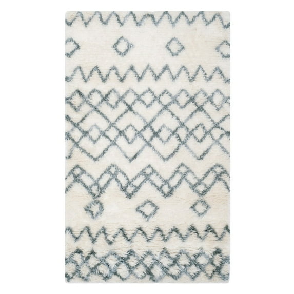 SAFAVIEH Casablanca Ognena Geometric Shag Area Rug, Ivory/Blue, 8' x 10'