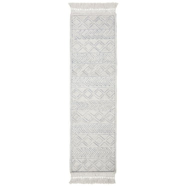 SAFAVIEH Casablanca Osmond Geometric Striped Shag Runner Rug, Ivory/Blue, 2'3" x 8'