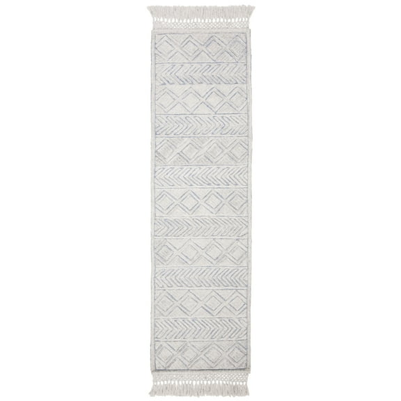 SAFAVIEH Casablanca Osmond Geometric Striped Shag Runner Rug, Ivory/Blue, 2'3" x 8'