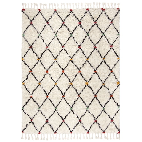 SAFAVIEH Casablanca Petrina Geometric Shag Area Rug, Ivory/Multi, 4' x 6'