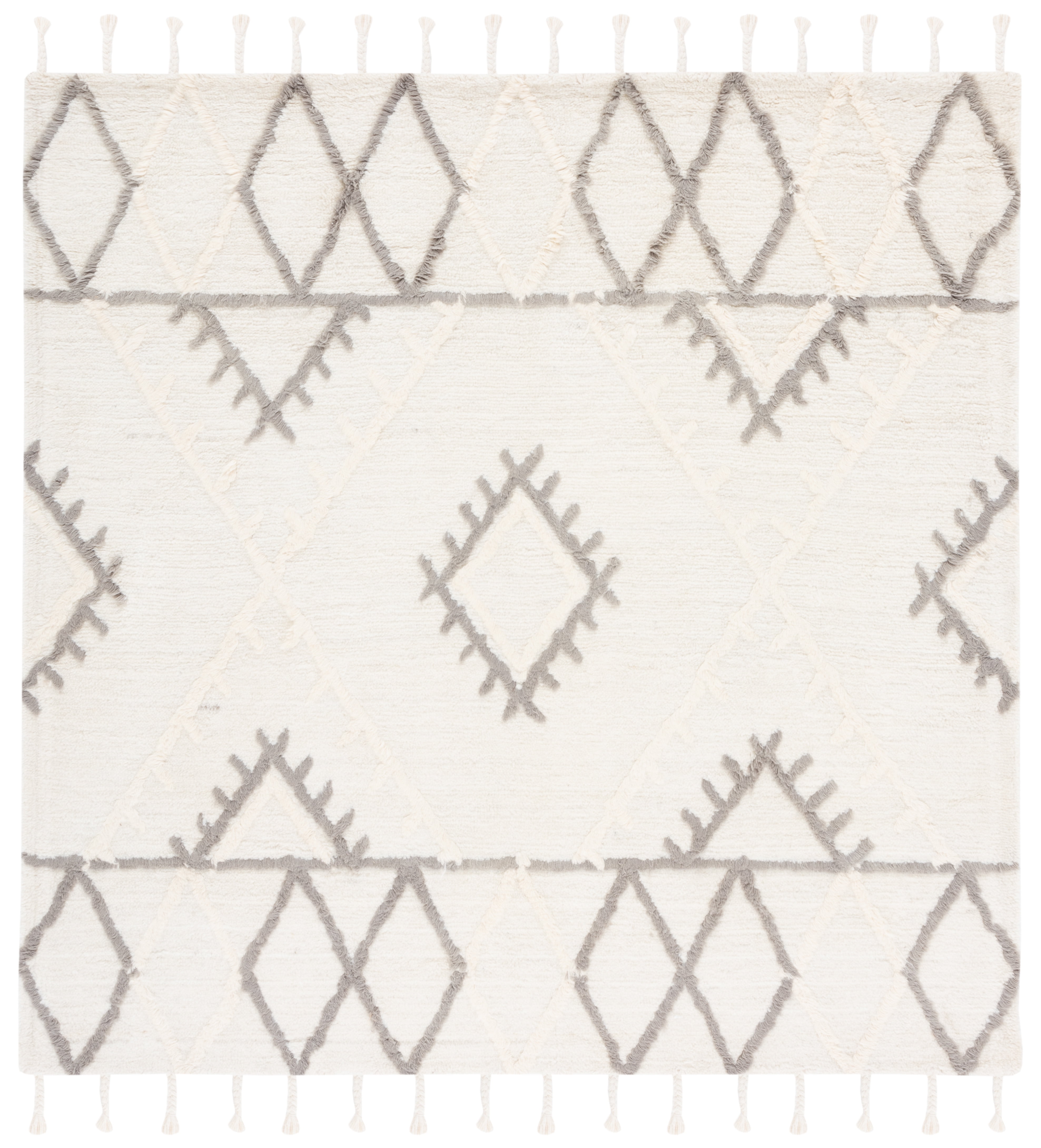 SAFAVIEH Casablanca Raeyln Geometric Wool Area Rug, Ivory/Grey, 6' x 6' Square
