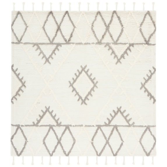 SAFAVIEH Casablanca Raeyln Geometric Wool Area Rug, Ivory/Grey, 7' x 7' Square