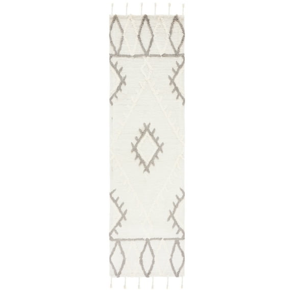 SAFAVIEH Casablanca Raeyln Geometric Wool Runner Rug, Ivory/Grey, 2'3" x 5'