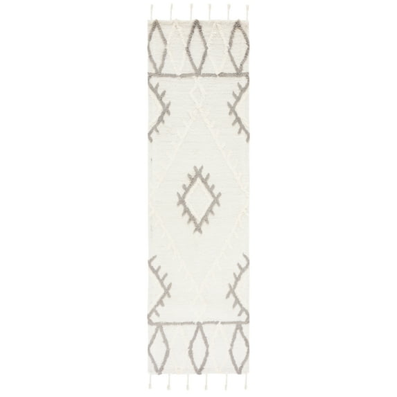 SAFAVIEH Casablanca Raeyln Geometric Wool Runner Rug, Ivory/Grey, 2'3" x 7'
