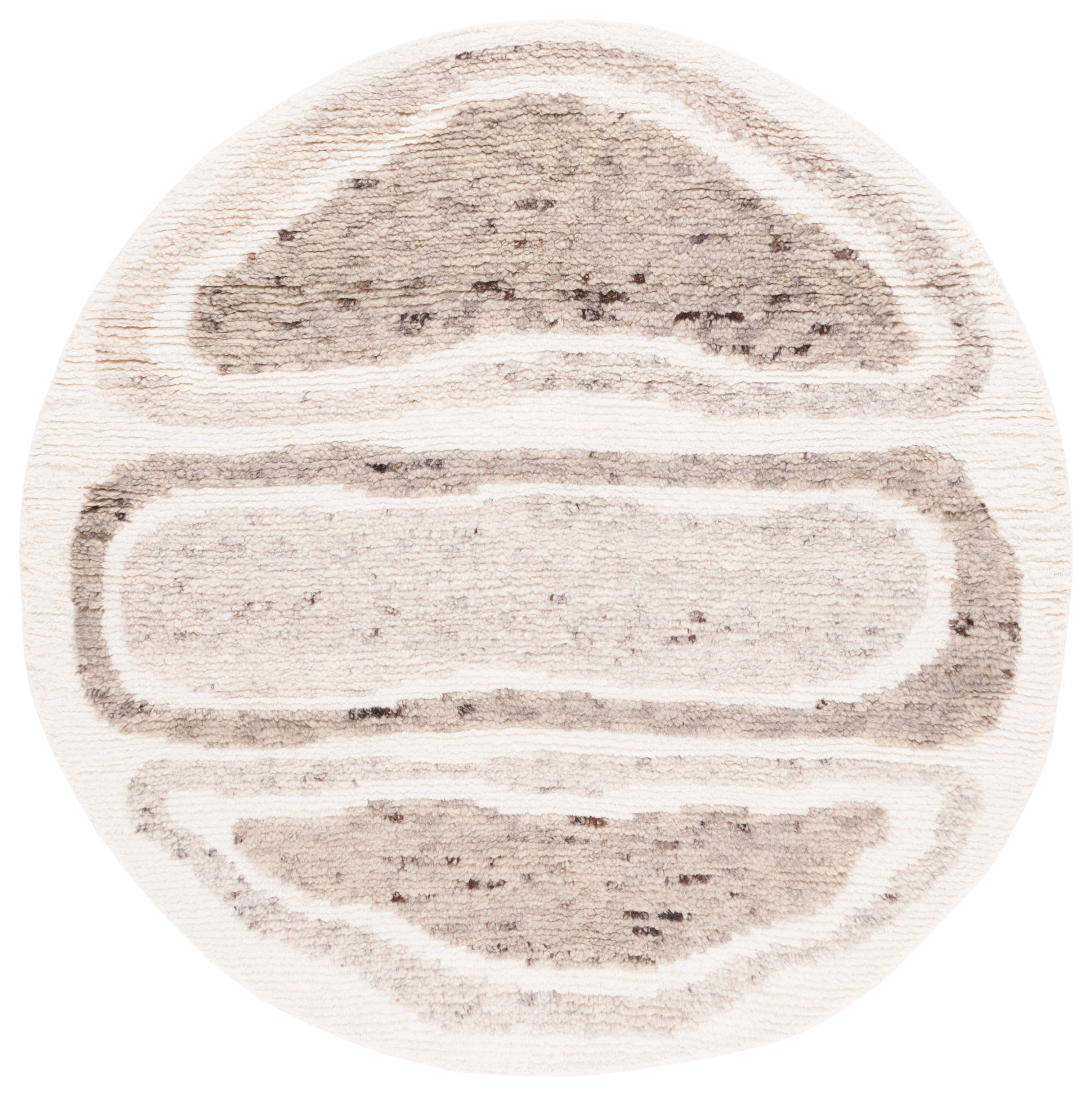 SAFAVIEH Casablanca Rhoda Geometric Wool Area Rug, Ivory/Brown, 6' x 6' Round