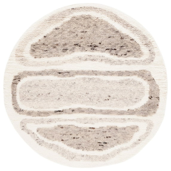 SAFAVIEH Casablanca Rhoda Geometric Wool Area Rug, Ivory/Brown, 6' x 6' Round