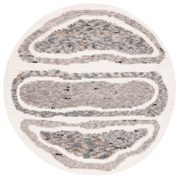 SAFAVIEH Casablanca Rhoda Geometric Wool Area Rug, Ivory/Dark Grey, 6' x 6' Round