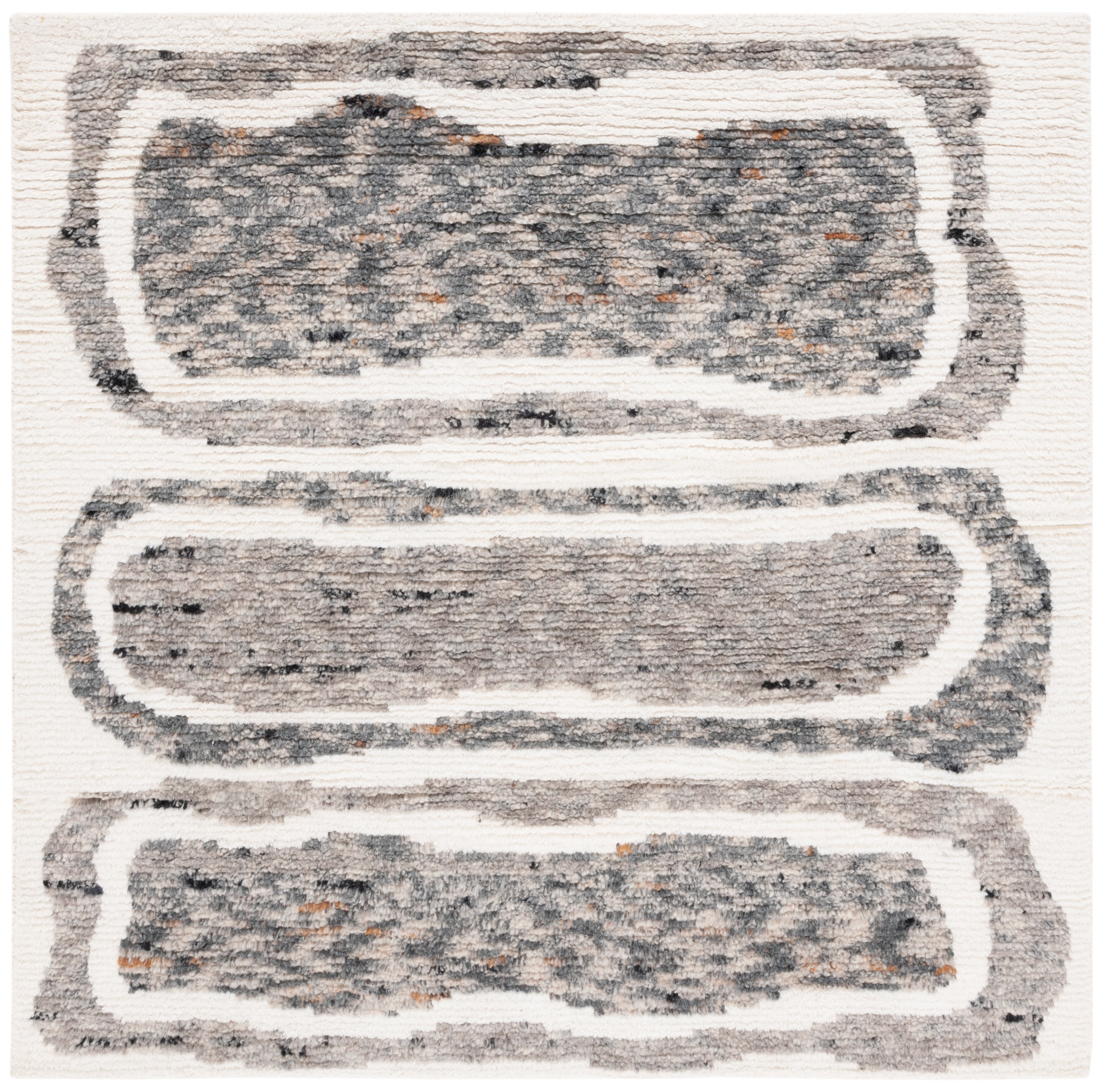 SAFAVIEH Casablanca Rhoda Geometric Wool Area Rug, Ivory/Dark Grey, 6' x 6' Square
