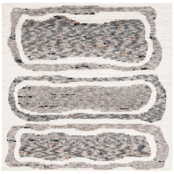 SAFAVIEH Casablanca Rhoda Geometric Wool Area Rug, Ivory/Dark Grey, 6' x 6' Square