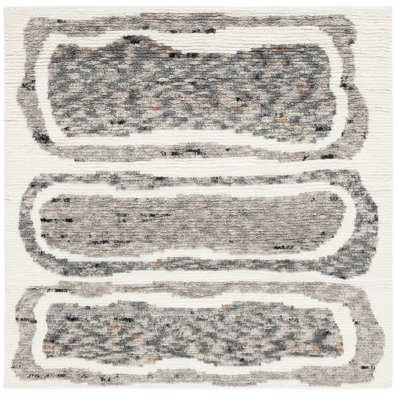 SAFAVIEH Casablanca Rhoda Geometric Wool Area Rug, Ivory/Dark Grey, 6' x 6' Square