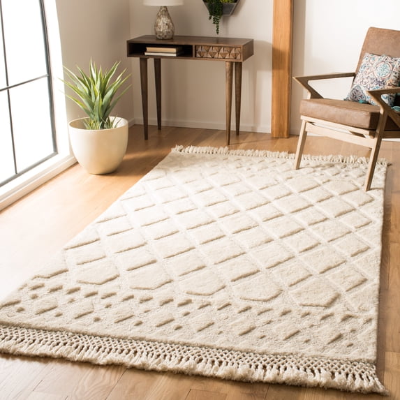 SAFAVIEH Casablanca Rordan Geometric Diamonds Shag Area Rug, Ivory, 8' x 10'