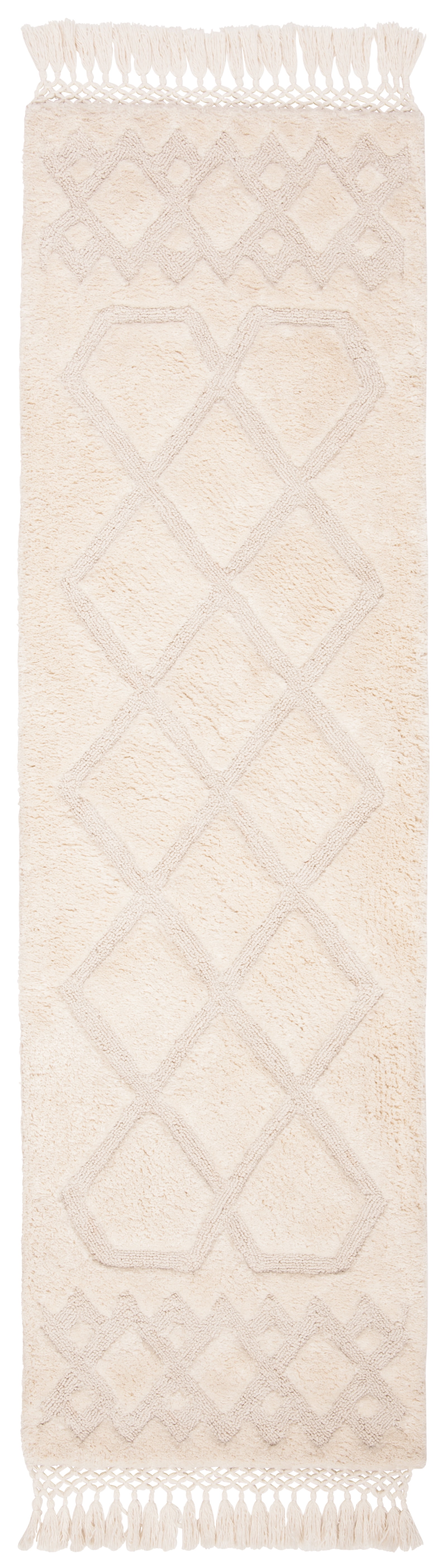 SAFAVIEH Casablanca Rordan Geometric Diamonds Shag Runner Rug, Ivory, 2'3" x 8'