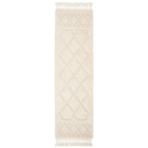 SAFAVIEH Casablanca Rordan Geometric Diamonds Shag Runner Rug, Ivory, 2'3" x 8'