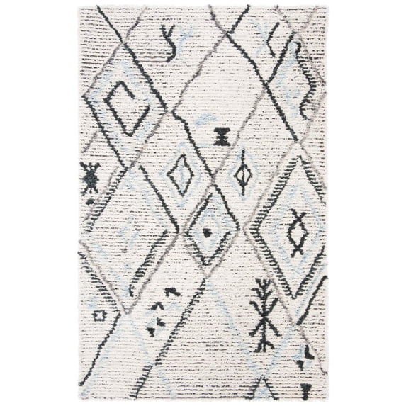 SAFAVIEH Casablanca Rosamund Abstract Moroccan Wool Shag Runner Rug, Grey/Ivory, 2'3" x 8'