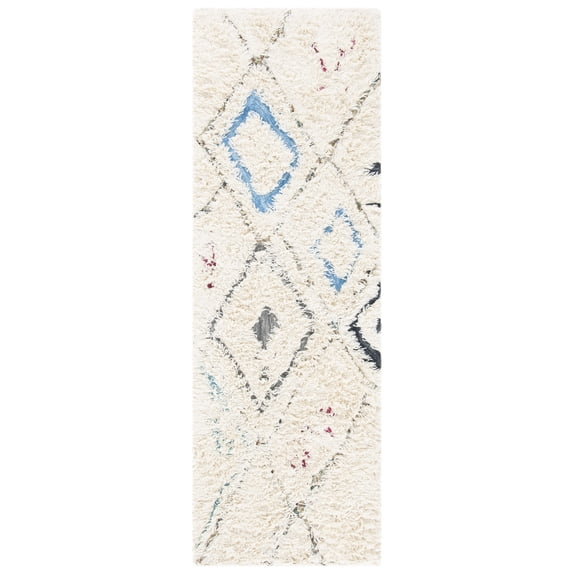 SAFAVIEH Casablanca Rosamund Abstract Wool Shag Runner Rug, Ivory/Charcoal, 2'3" x 8'