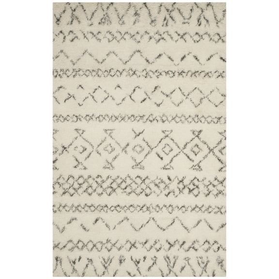 SAFAVIEH Casablanca Roydon Moroccan Shag Area Rug, Ivory/Grey, 5' x 8'