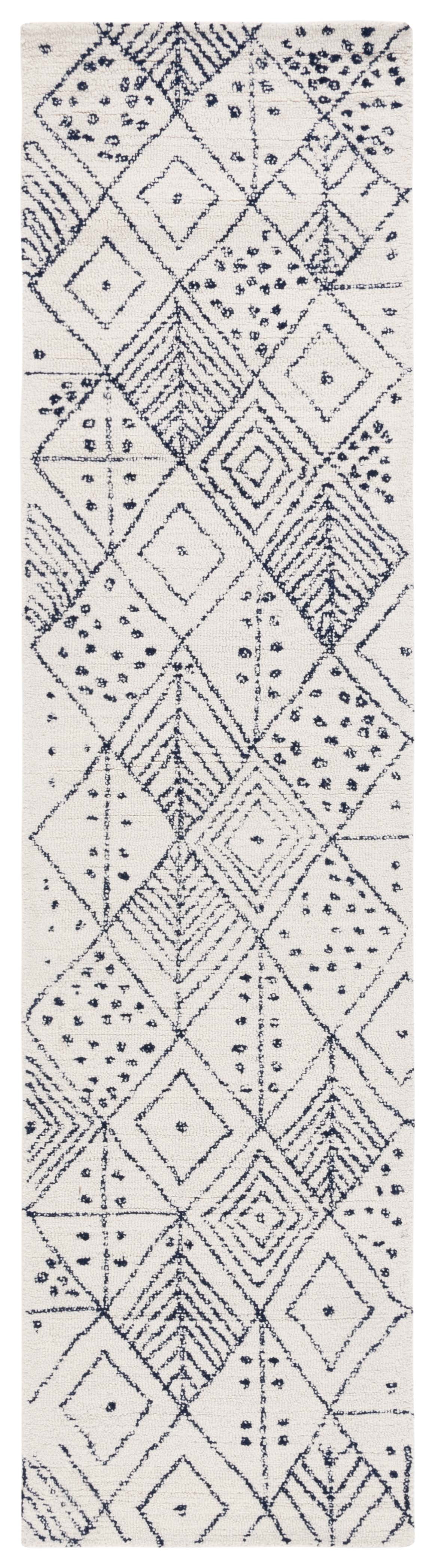 SAFAVIEH Casablanca Santana Diamond Runner Rug, Ivory/Blue, 2'3" x 9'