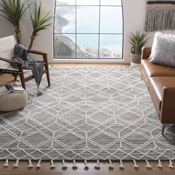 SAFAVIEH Casablanca Selma Abstract Wool Area Rug, Grey/Ivory, 7' x 7' Square