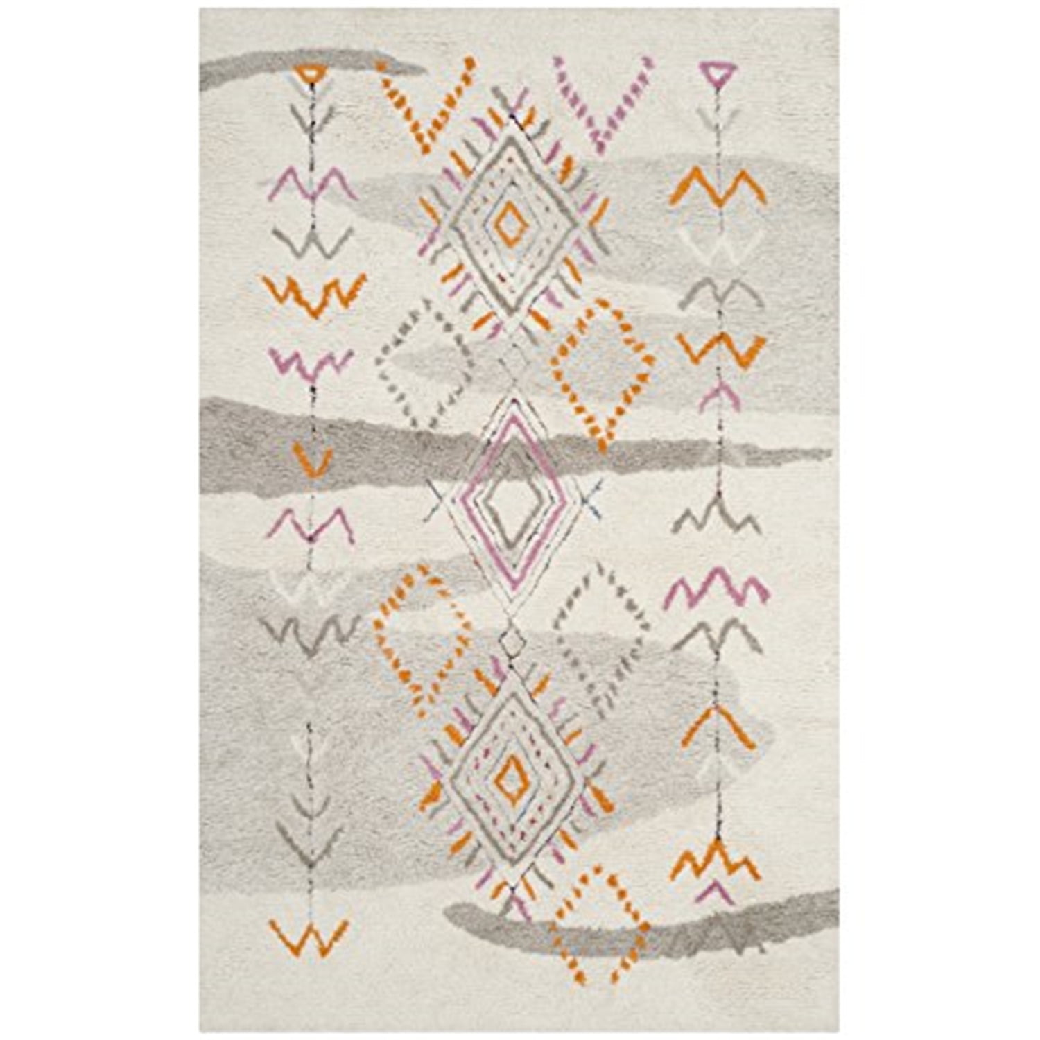 Ivory and Multi 5' x 8' Hand-Tufted Wool Shag Rug