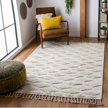 SAFAVIEH Casablanca Winona Solid Geometric Wool Shag Area Rug, Ivory, 5' x 8'