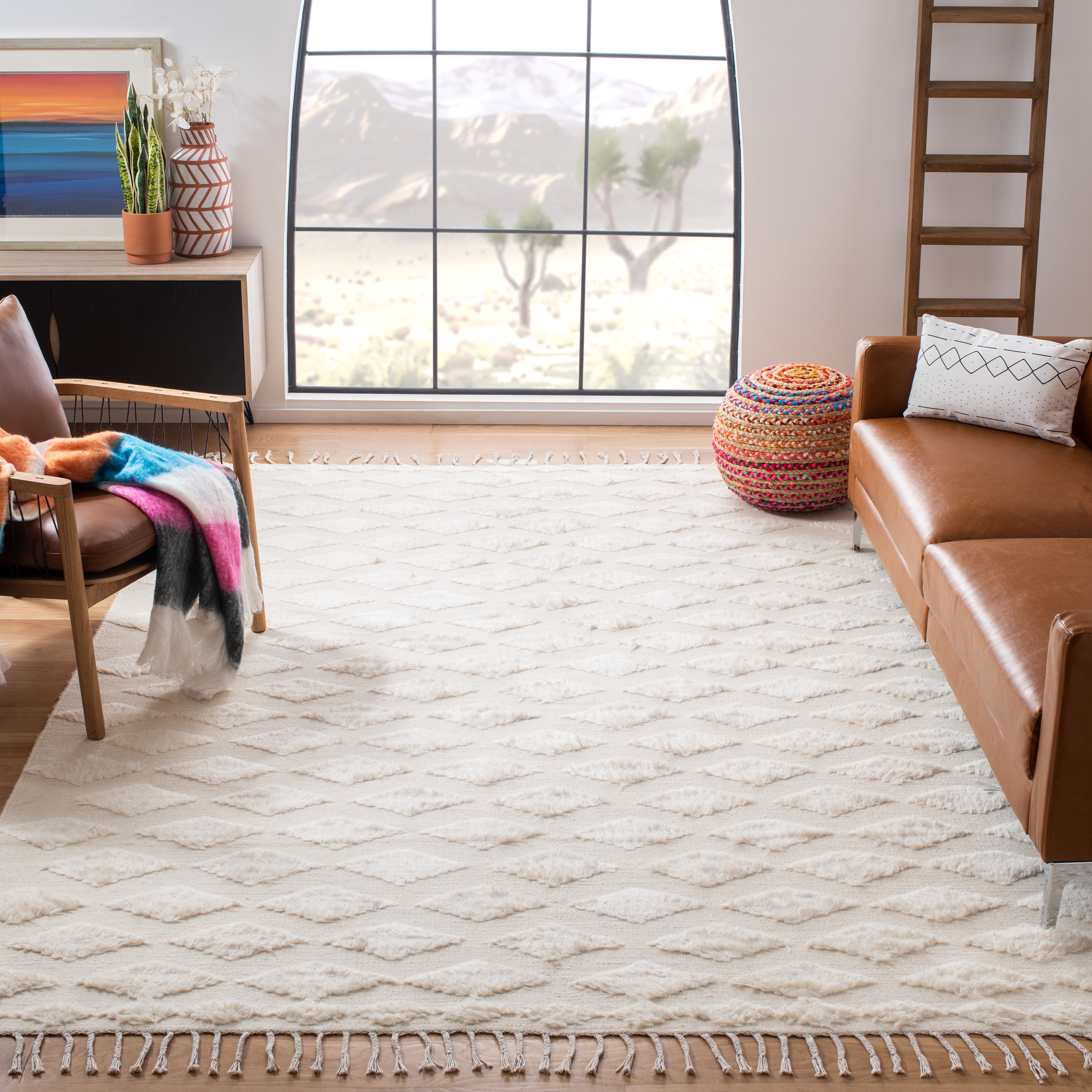 SAFAVIEH Casablanca Winona Solid Wool Area Rug, Ivory, 9' x 12'