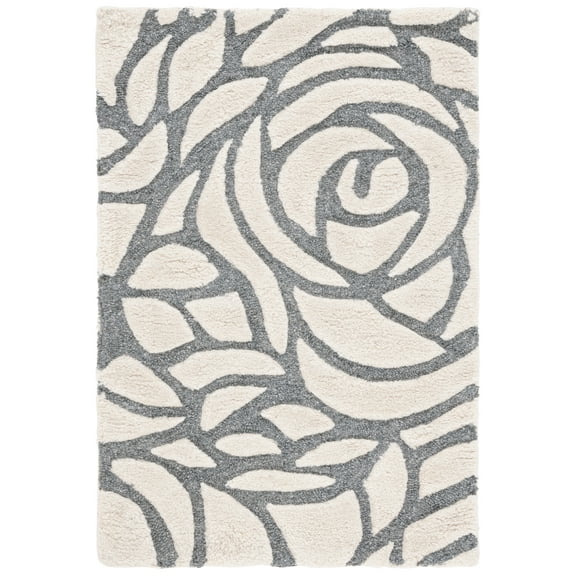 SAFAVIEH Casablanca Yadira Floral Shag Area Rug, Ivory/Grey, 3' x 5'