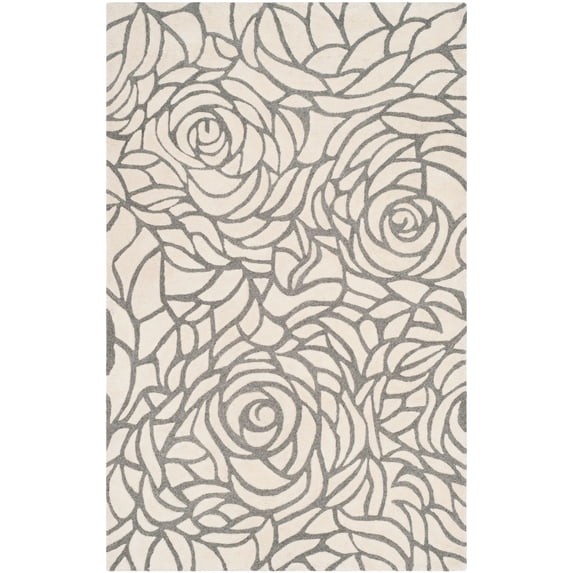 SAFAVIEH Casablanca Yadira Floral Shag Area Rug, Ivory/Grey, 5' x 8'