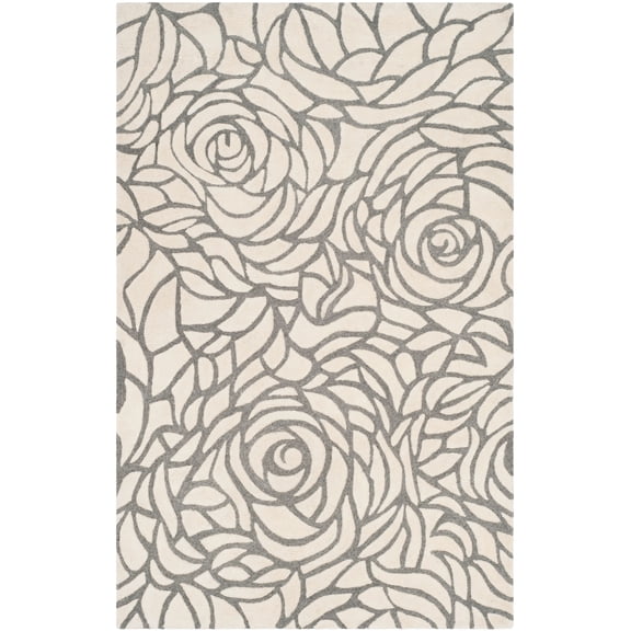 SAFAVIEH Casablanca Yadira Floral Shag Area Rug, Ivory/Grey, 5' x 8'