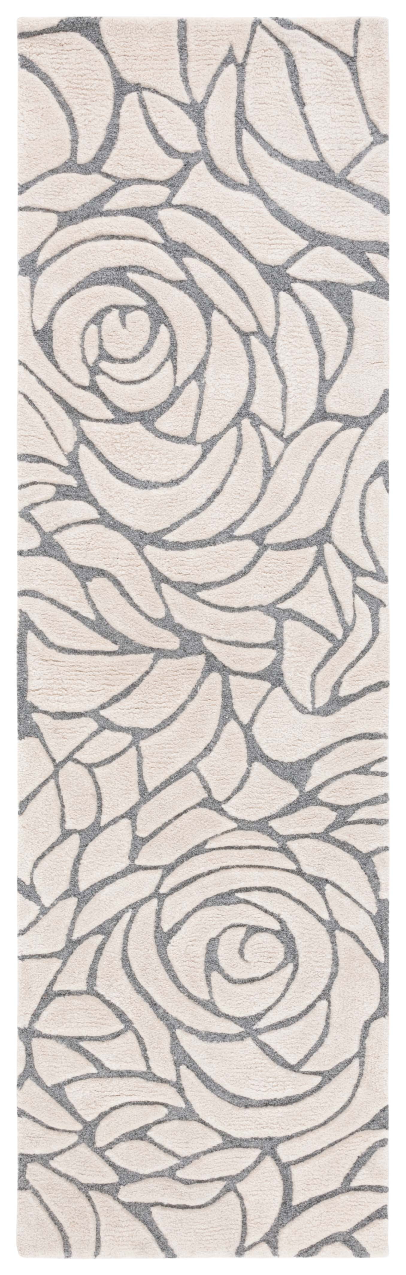 SAFAVIEH Casablanca Yadira Floral Shag Runner Rug, Ivory/Grey, 2'3" x 12'