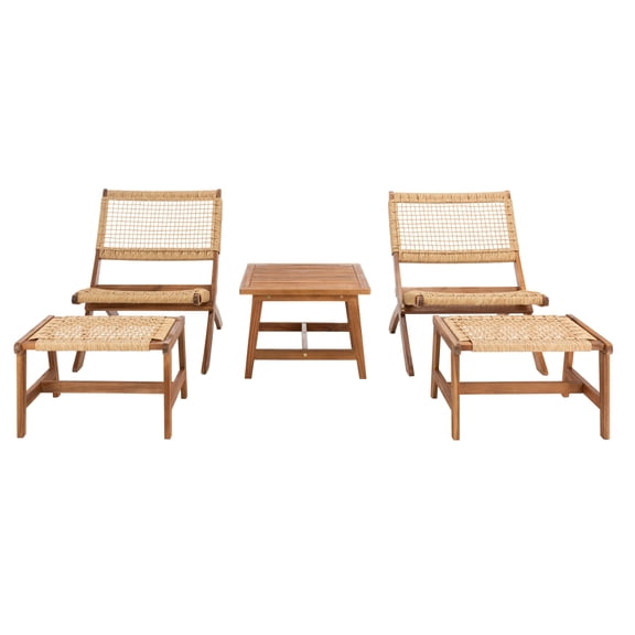 SAFAVIEH Casella Outdoor Patio 5 Piece Conversation Set, Natural/Light Brown