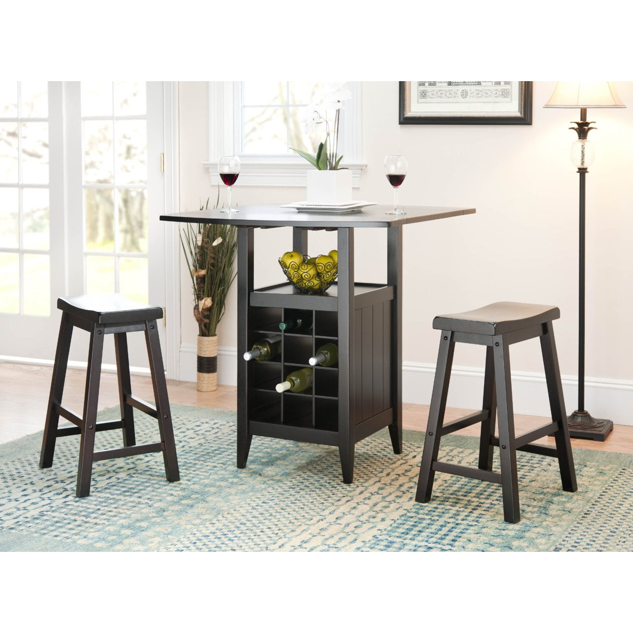 Casey Black Wood 3-Piece Drop Leaf Pub Set