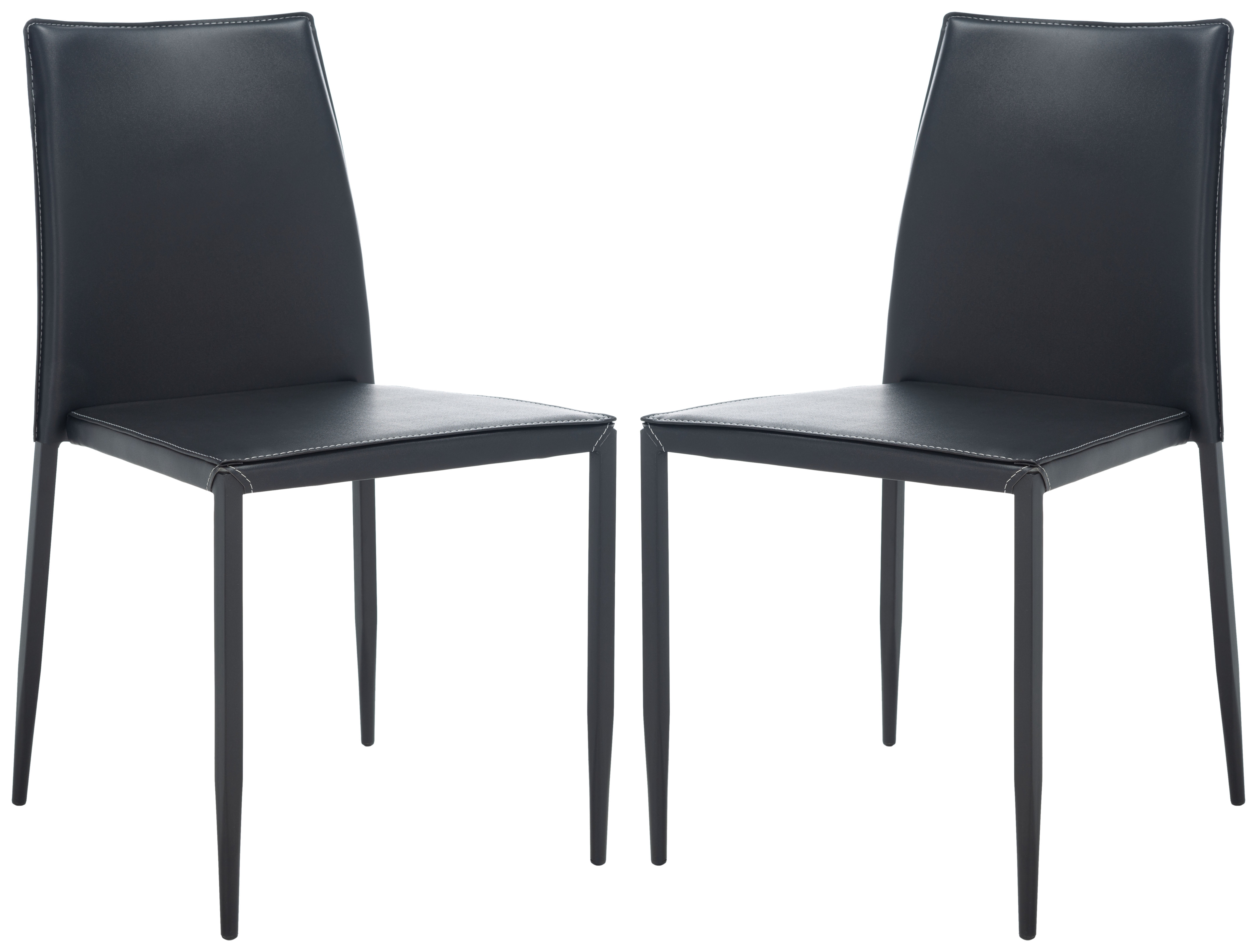 Cason Black Faux Leather Dining Side Chair Set with Steel Legs