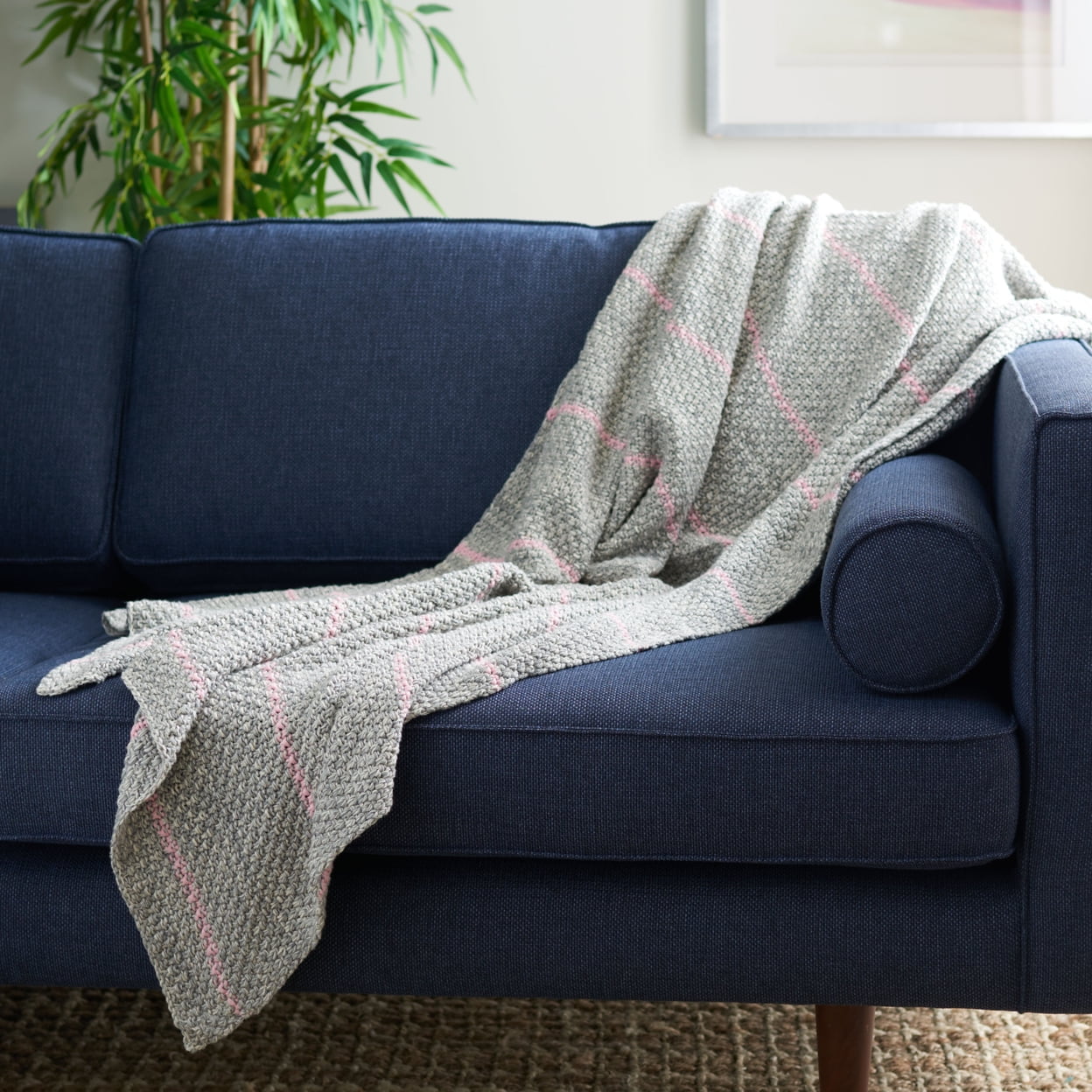 Cassian 24" Pink and Grey Knitted Cotton Throw Blanket