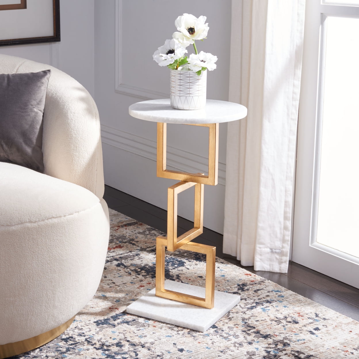 SAFAVIEH Cassidy Silver Leaf Accent Table Gold/ White